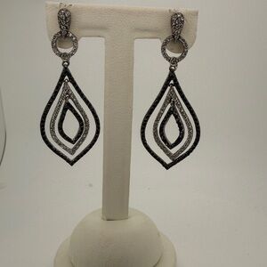 Costume black and white faux diamond hanging earrings